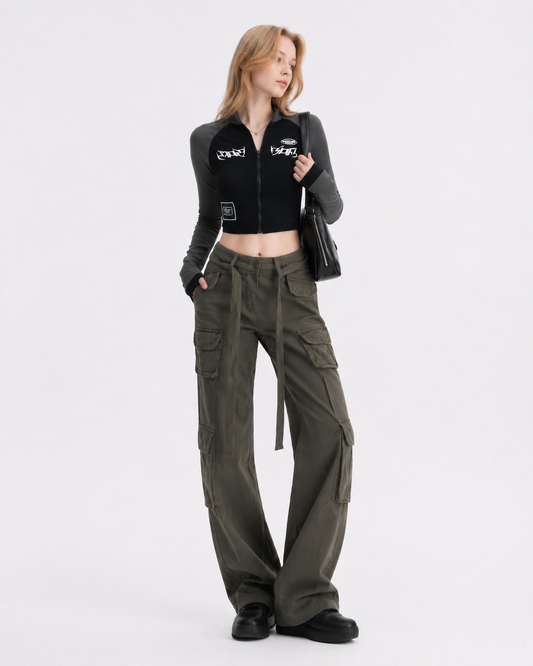 Color-Block Zip Crop Top