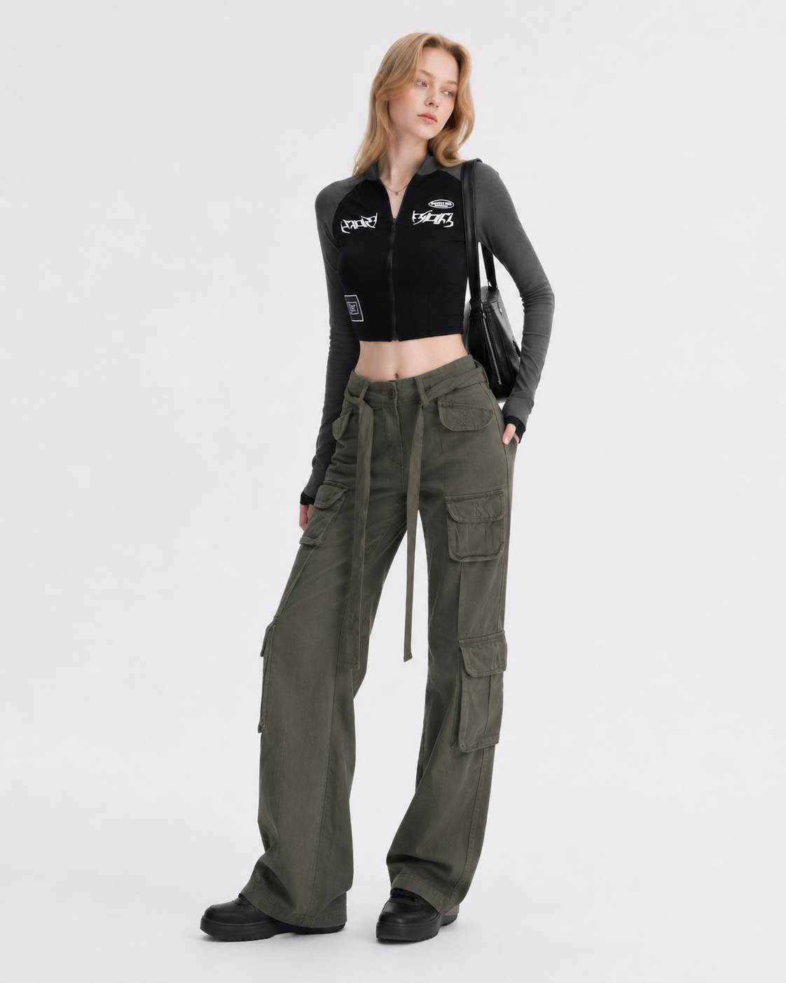 Color-Block Zip Crop Top