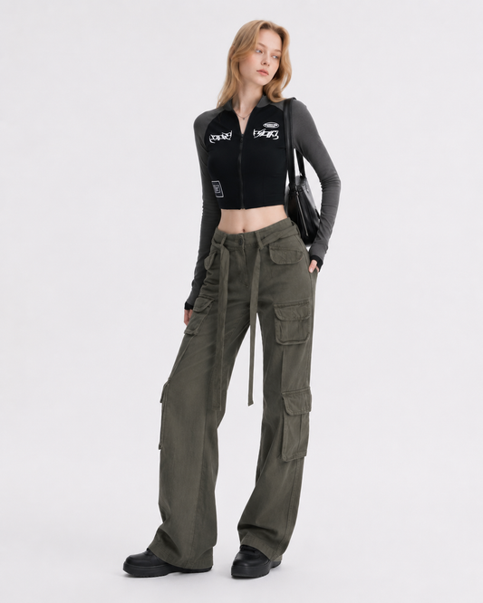 Color-Block Zip Crop Top