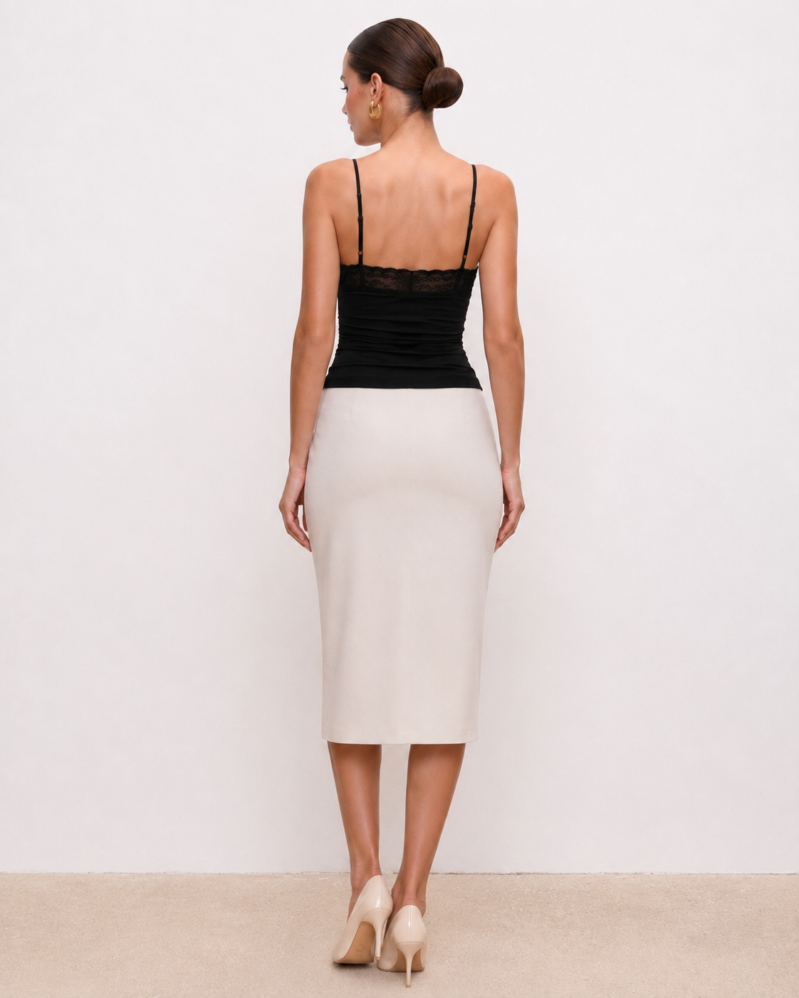 Lace-Trim Bow Ruched Cami Top