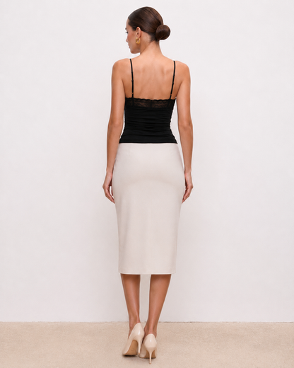 Lace-Trim Bow Ruched Cami Top