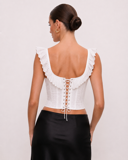 Ruffle-Trim Eyelet Corset Top