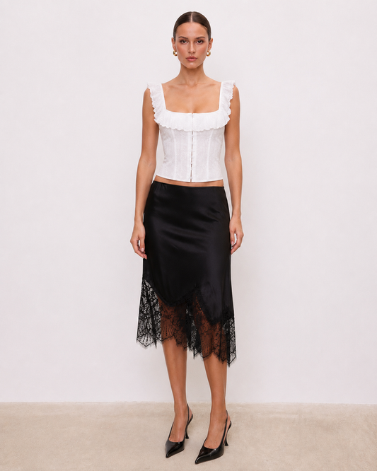 Ruffle-Trim Eyelet Corset Top