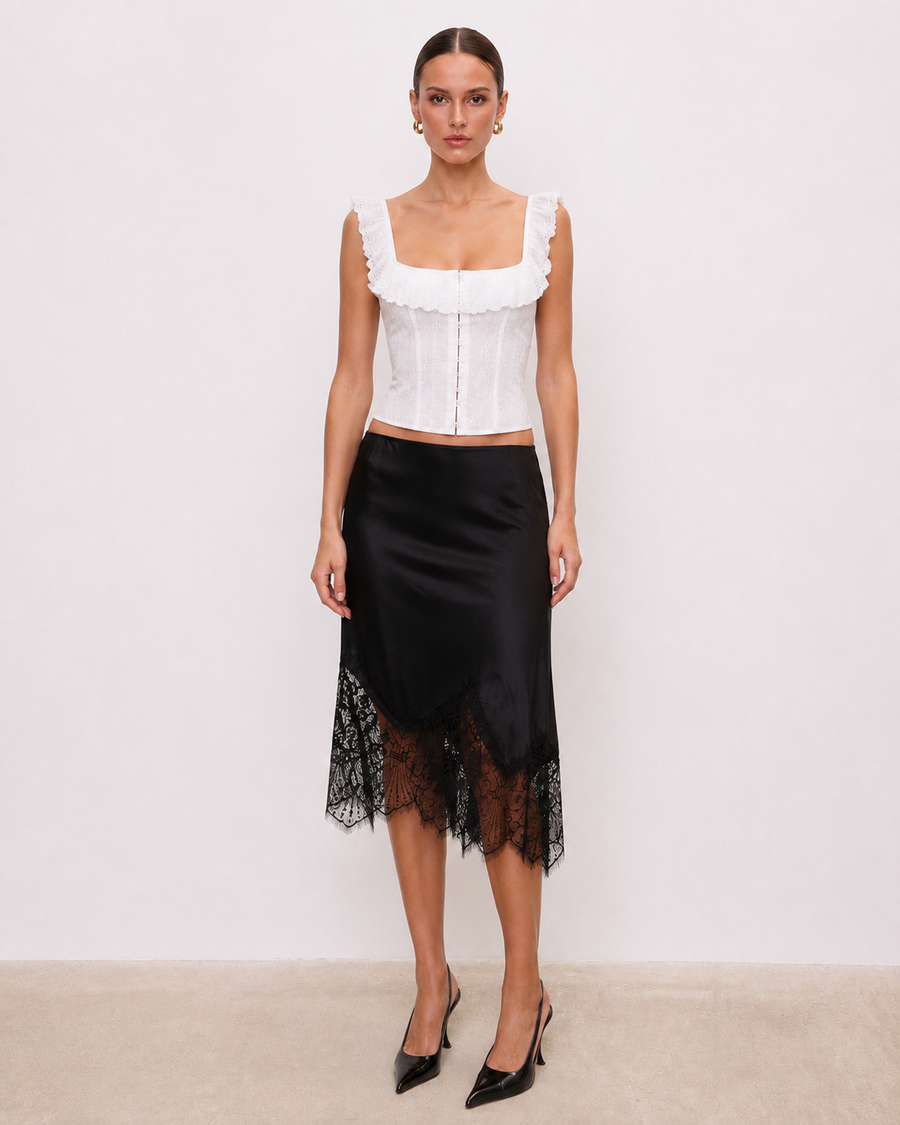 Ruffle-Trim Eyelet Corset Top