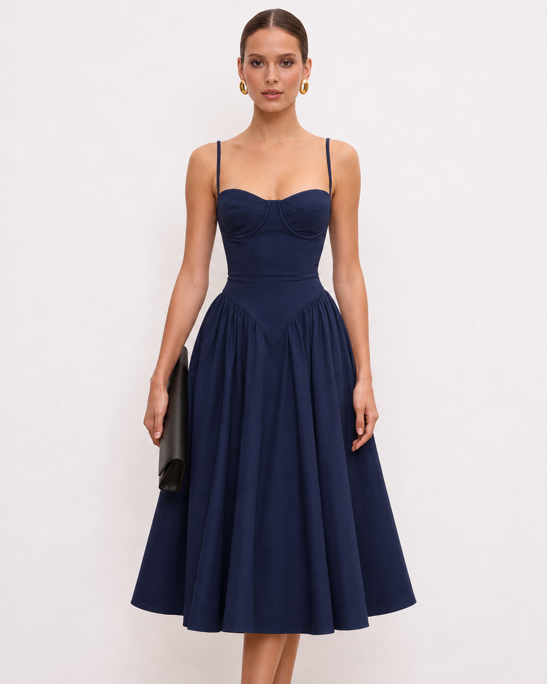 Sculpted-Waist A-Line Midi Dress