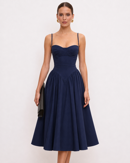 Sculpted-Waist A-Line Midi Dress