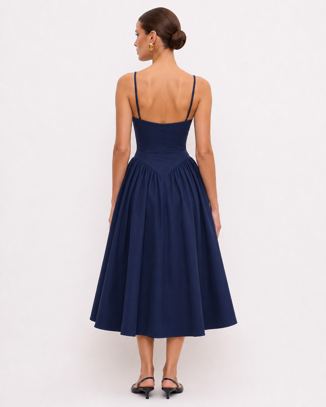 Sculpted-Waist A-Line Midi Dress