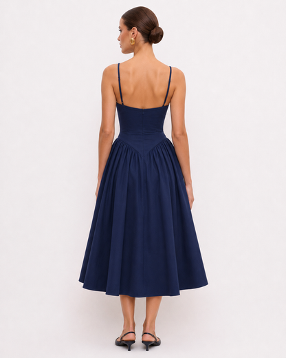 Sculpted-Waist A-Line Midi Dress