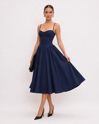 Sculpted-Waist A-Line Midi Dress