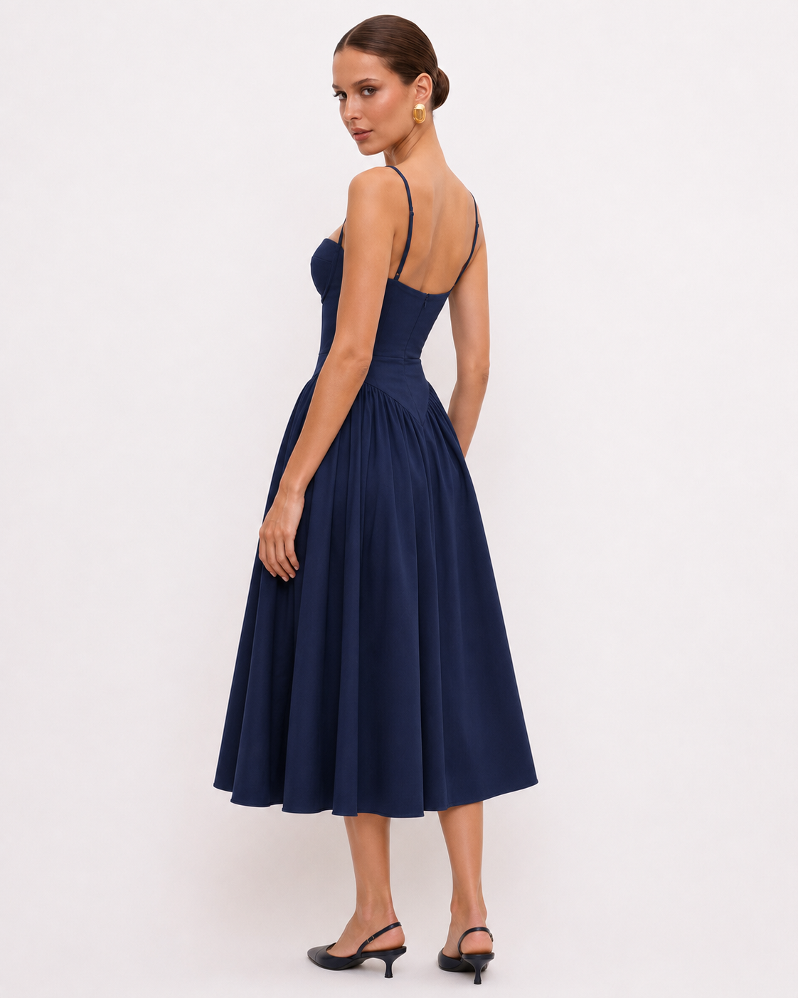 Sculpted-Waist A-Line Midi Dress