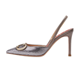 Champagne Pointed-Toe Buckle Slingback Pumps