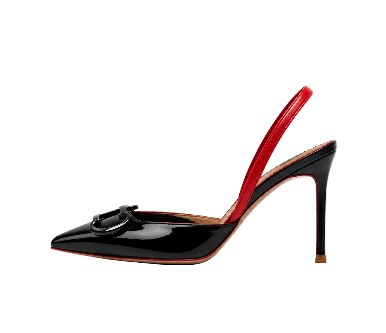 Black Pointed-Toe Buckle Slingback Pumps