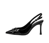 Black Double-Buckle Patent Slingback Pumps