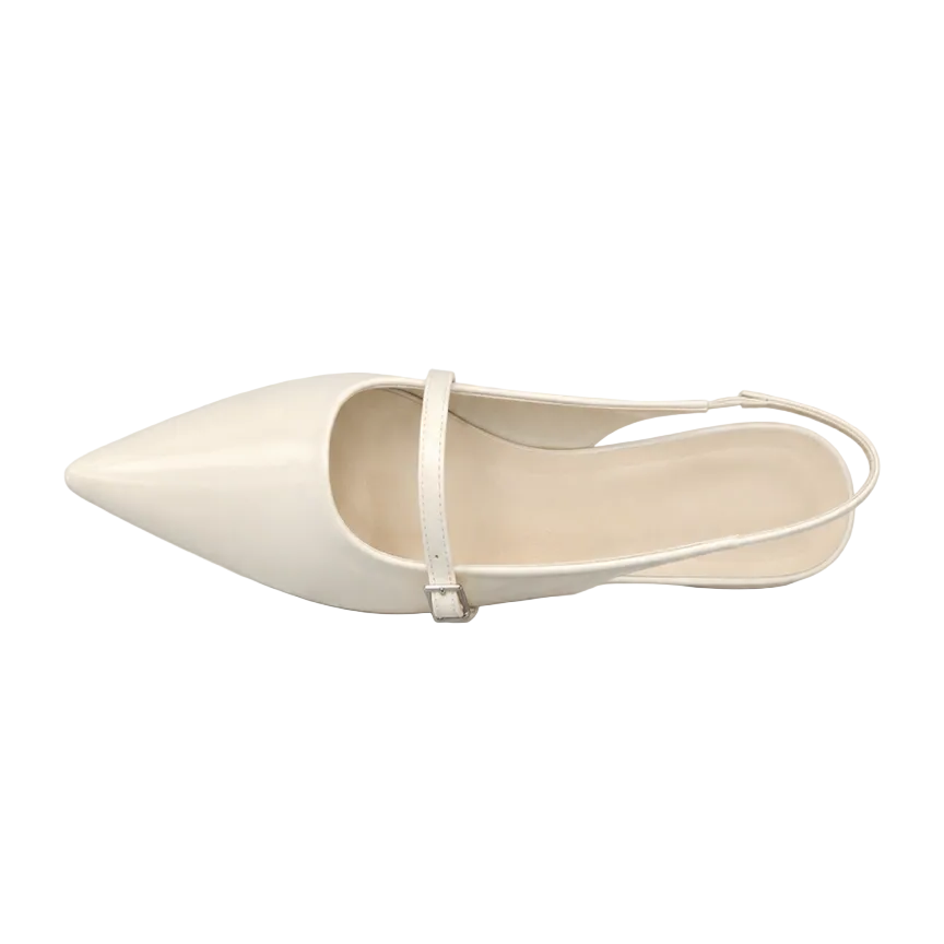 Ivory Pointed-Toe Buckle Slingback Flats