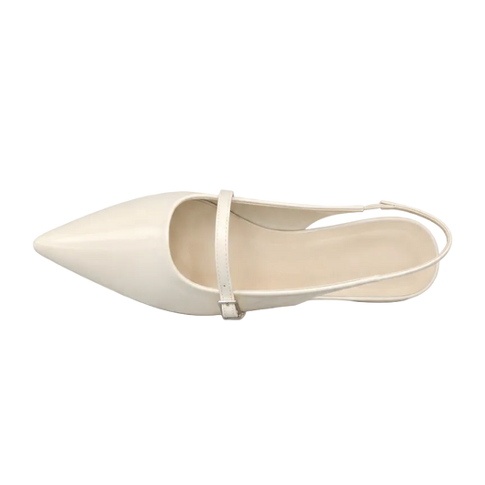 Ivory Pointed-Toe Buckle Slingback Flats