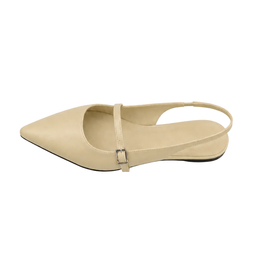 Butter Yellow Pointed-Toe Buckle Slingback Flats