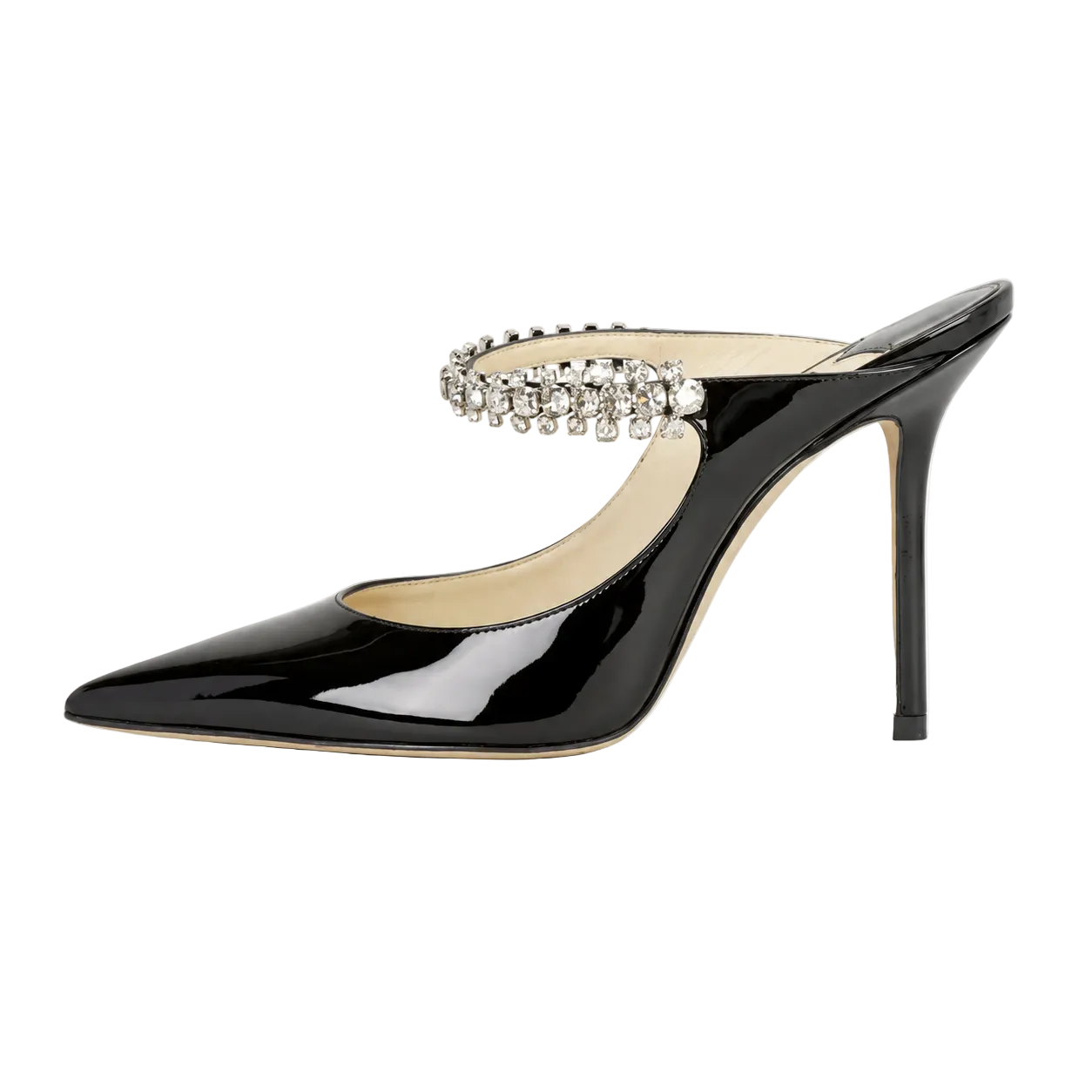 Black Crystal Strap Pointed-Toe Mules