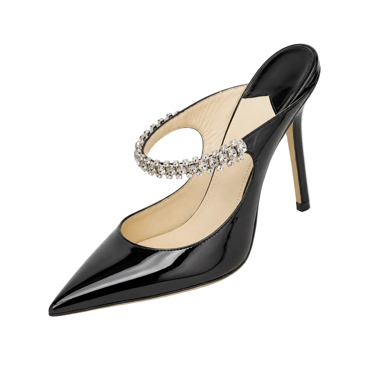 Black Crystal Strap Pointed-Toe Mules