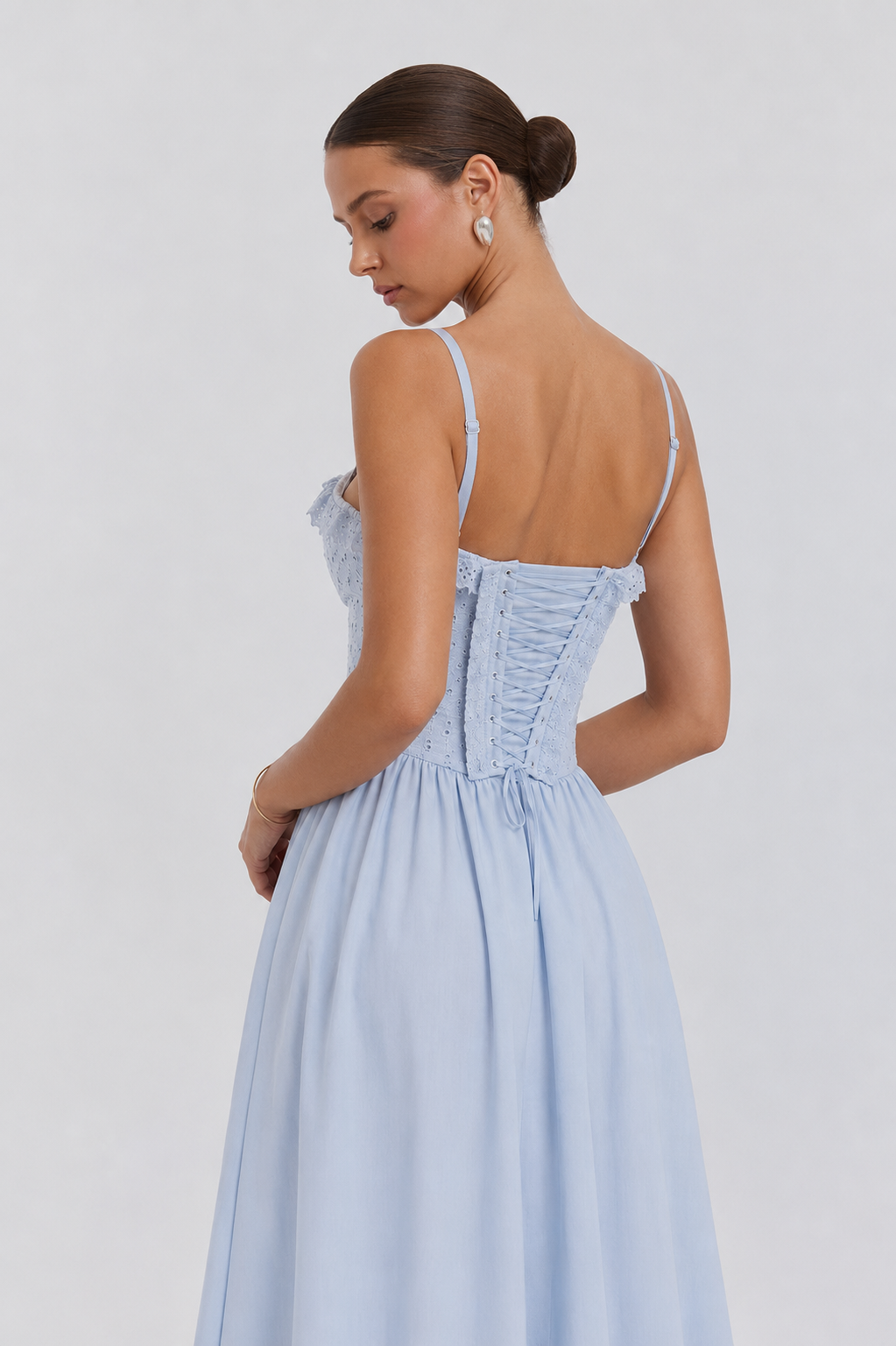 Soft Blue Cotton Broderie Anglaise Midi Sundress