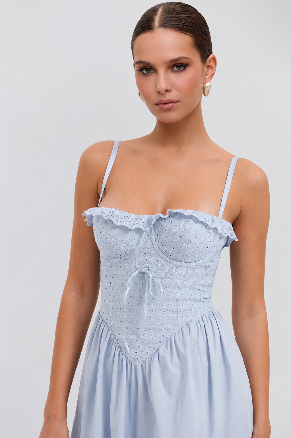 Soft Blue Cotton Broderie Anglaise Midi Sundress