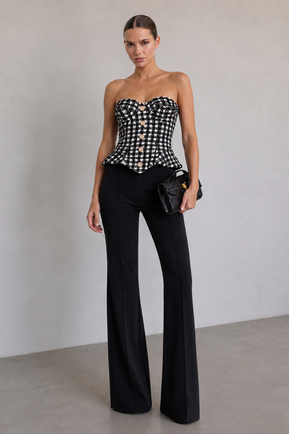 Black & White Sequin Bouclé Corset Top