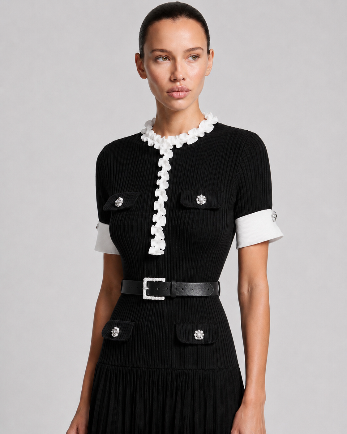 Black Rib Knit Midi Dress view 4
