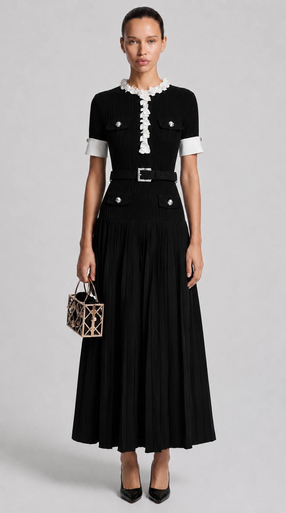 Black Rib Knit Midi Dress view 1