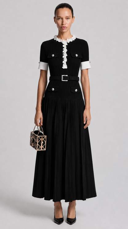 Black Rib Knit Midi Dress view 1
