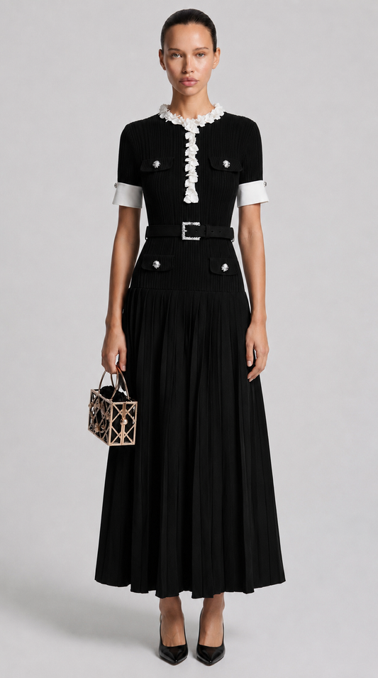 Black Rib Knit Midi Dress view 1