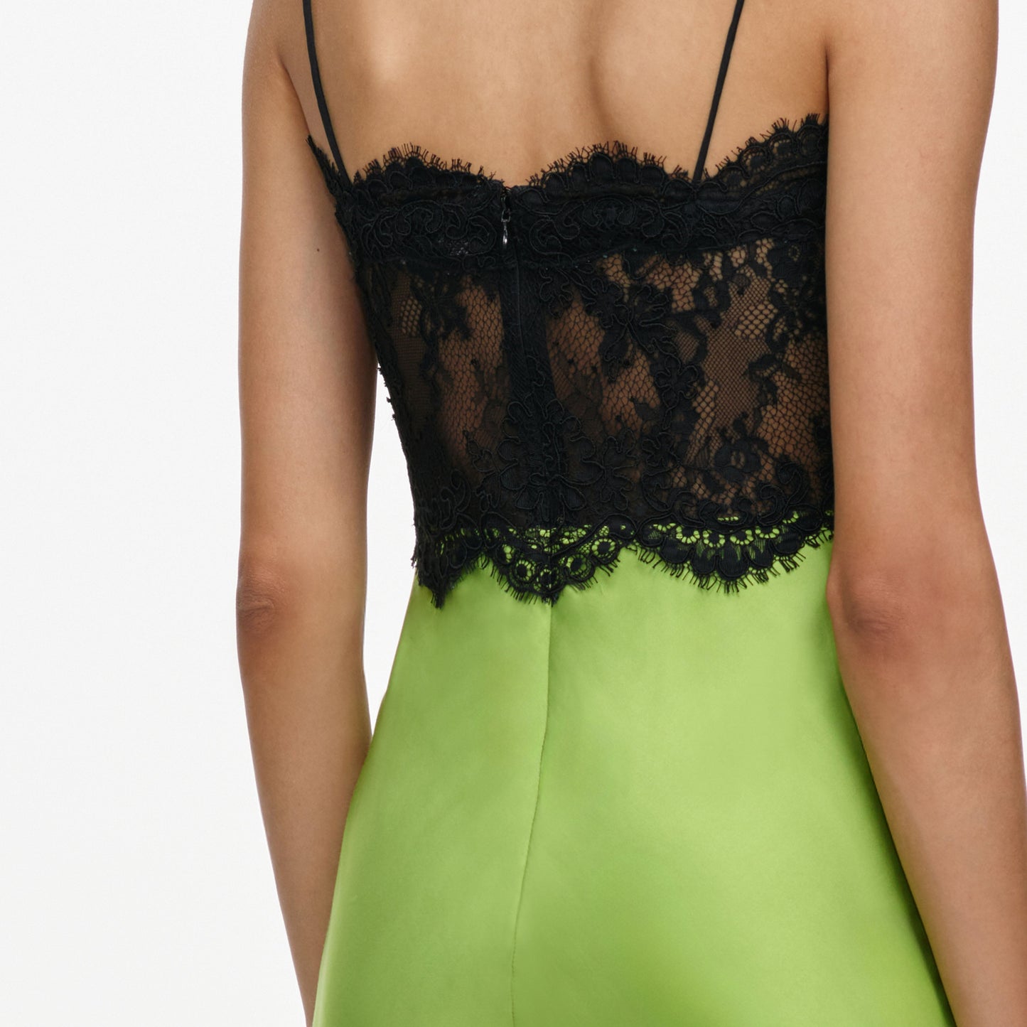 Green Satin Lace Midi Dress view 4