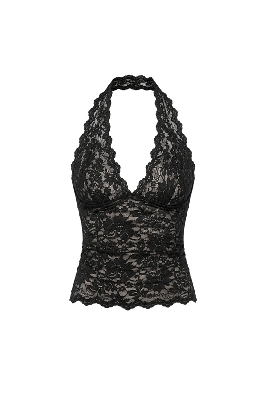 Lace Mirage Halter Top Black