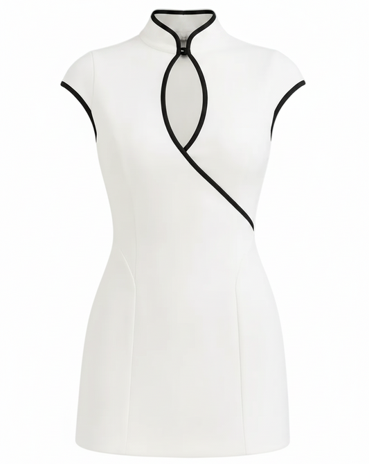 Teardrop Keyhole Contrast Mini Dress