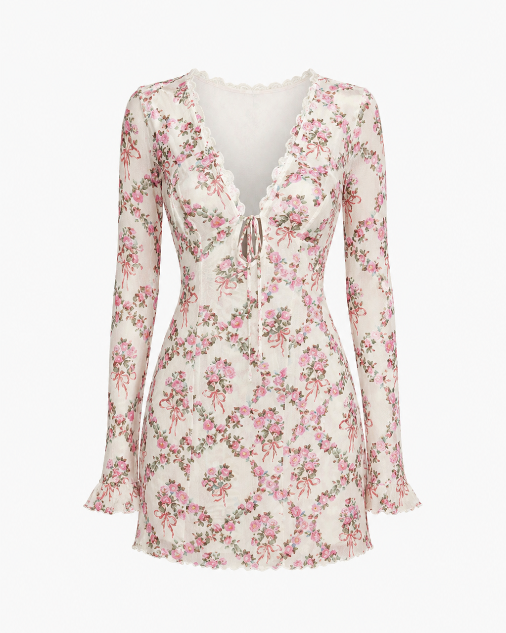Scalloped Trim Floral Mini Dress