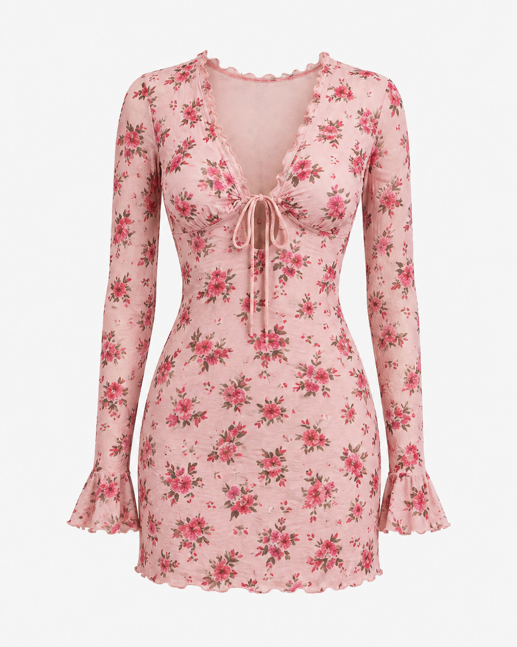 Scalloped Trim Floral Mini Dress