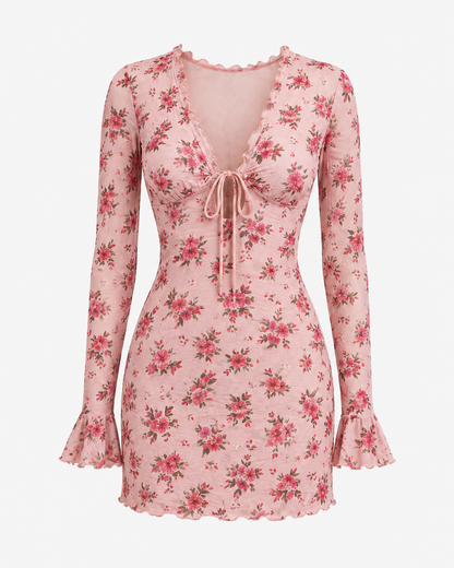 Scalloped Trim Floral Mini Dress