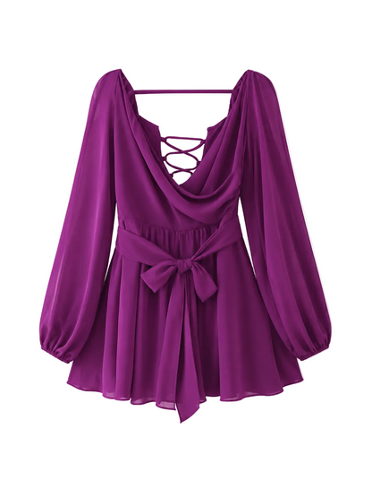 Puff Sleeve Lace-Up Wrap Dress