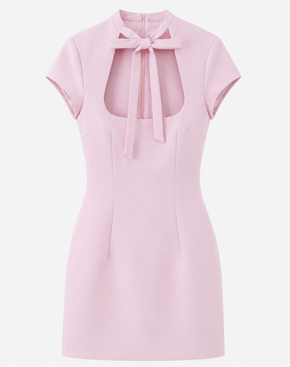 Bow Cutout Tie-Neck Mini Dress