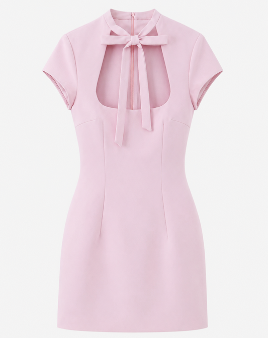 Bow Cutout Tie-Neck Mini Dress