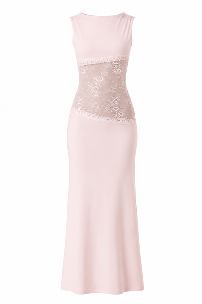 Lace Satin Backless Maxi Dress