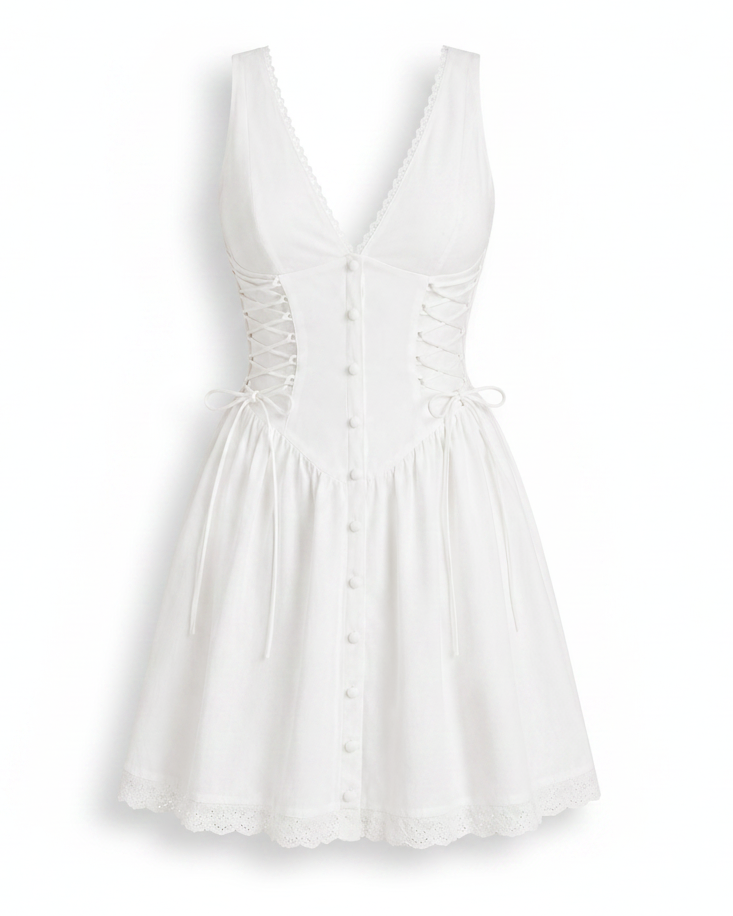 Corset Lace-Up Scalloped Mini Dress