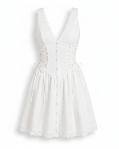 Corset Lace-Up Scalloped Mini Dress