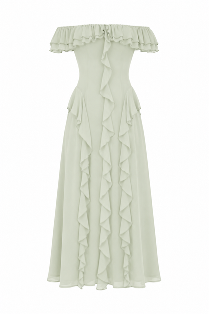 Scarlet Off-Shoulder Ruffle Maxi Dress