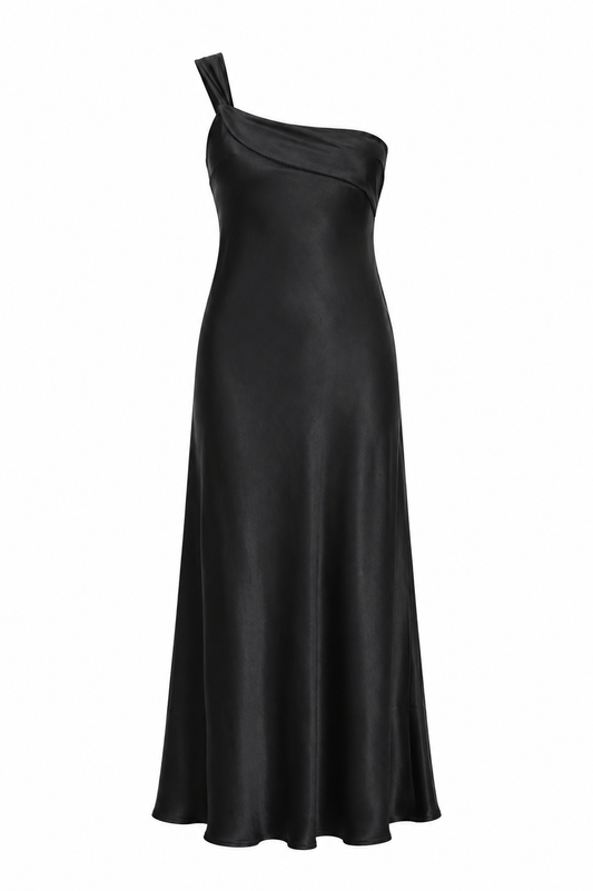 Carmel One-Shoulder Sash Maxi Dress Black