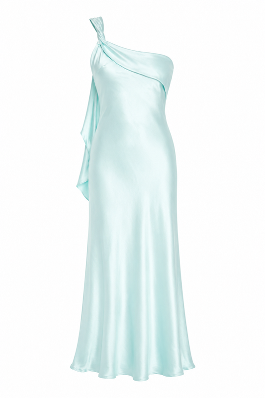 Carmel One-Shoulder Sash Maxi Dress Light Blue