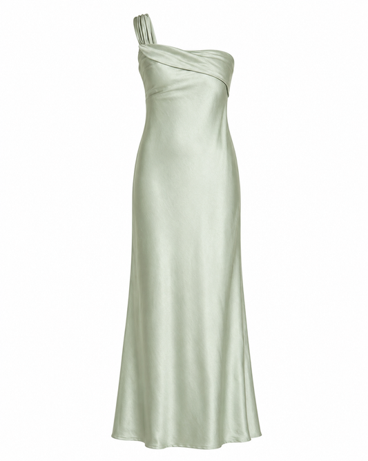 Carmel One-Shoulder Sash Maxi Dress Green