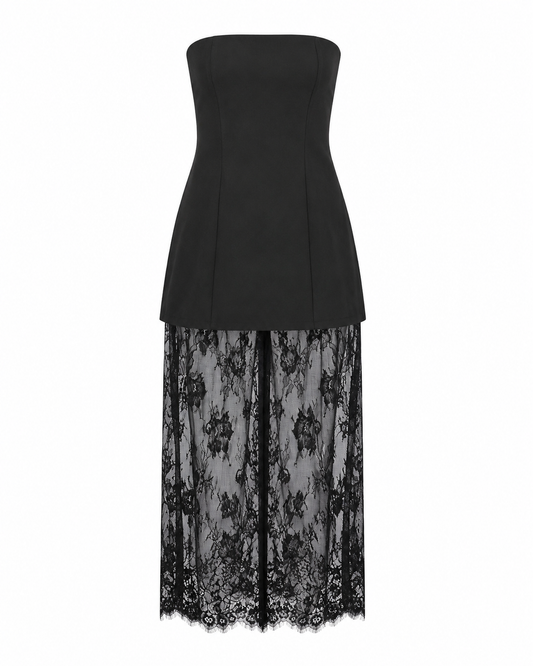 Talina Strapless Two-Piece Lace Skort Set Black