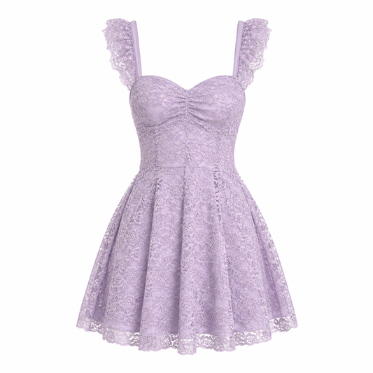 Lace Mini Sequin Fit and Flare Dress in Lilac