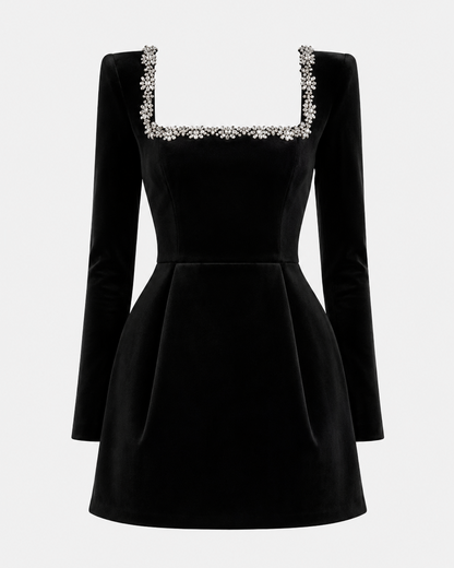 Kimberly Jewel-Trim Velvet Mini Dress