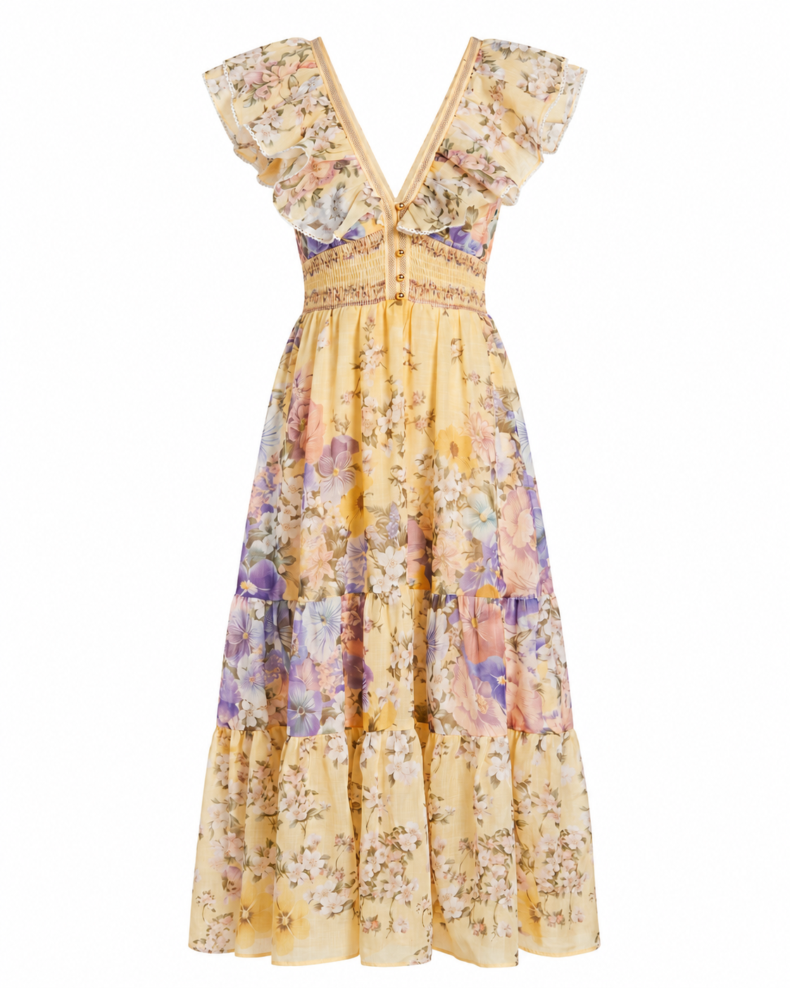 Ruffled Tiered Floral Midi Dress