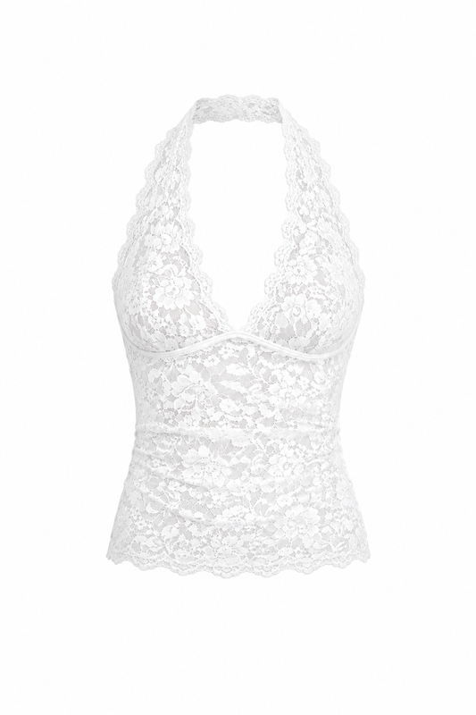 Lace Mirage Halter Top White